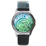 Blue Green Circle Design Round Metal Watch