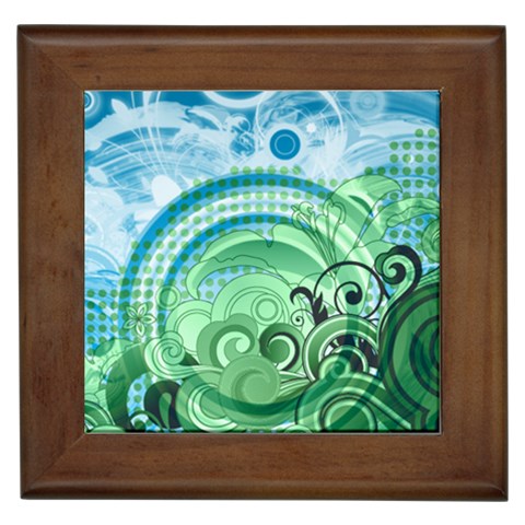 Blue Green Circle Design Framed Tile from ArtsNow.com Front