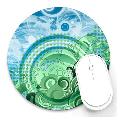 Blue Green Circle Design Round Mousepad from ArtsNow.com Front