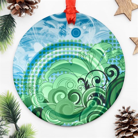 Blue Green Circle Design Ornament (Round) from ArtsNow.com Front