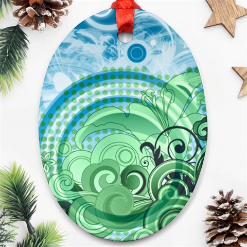 Blue Green Circle Design Ornament (Oval) from ArtsNow.com Front