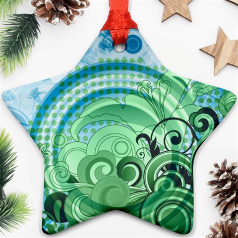 Blue Green Circle Design Ornament (Star) from ArtsNow.com Front