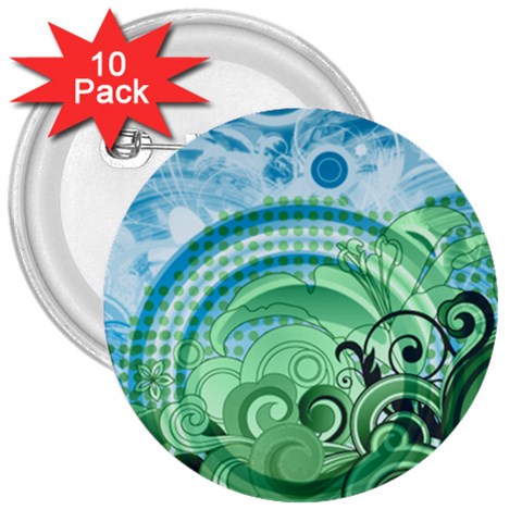 Blue Green Circle Design 3  Button (10 pack) from ArtsNow.com Front