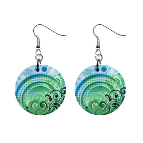 Blue Green Circle Design 1  Button Earrings from ArtsNow.com Front