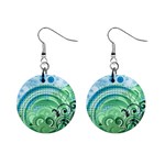 Blue Green Circle Design 1  Button Earrings