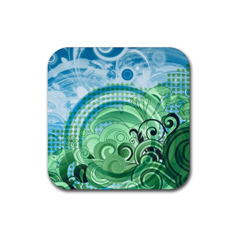 Blue Green Circle Design Rubber Coaster (Square) from ArtsNow.com Front