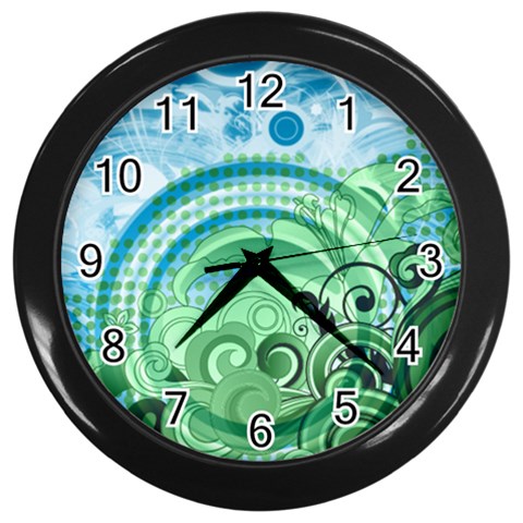 Blue Green Circle Design Wall Clock (Black) from ArtsNow.com Front