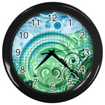 Blue Green Circle Design Wall Clock (Black)