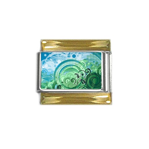 Blue Green Circle Design Gold Trim Italian Charm (9mm) from ArtsNow.com Front