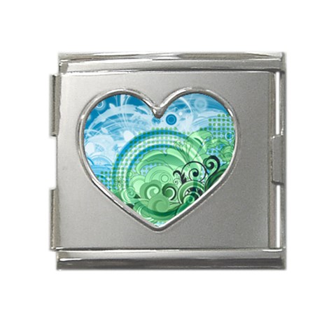 Blue Green Circle Design Mega Link Heart Italian Charm (18mm) from ArtsNow.com Front