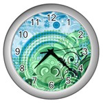 Blue Green Circle Design Wall Clock (Silver)