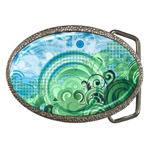 Blue Green Circle Design Belt Buckle from ArtsNow.com Front