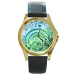 Blue Green Circle Design Round Gold Metal Watch