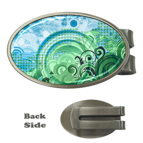 Blue Green Circle Design Money Clip (Oval) from ArtsNow.com Front