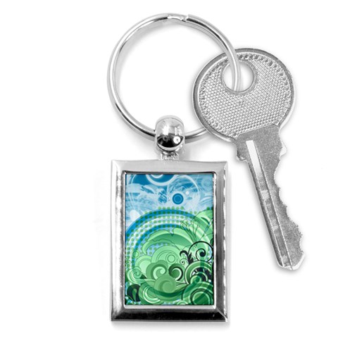 Blue Green Circle Design Key Chain (Rectangle) from ArtsNow.com Front