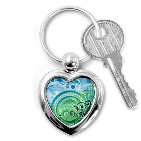 Blue Green Circle Design Key Chain (Heart) from ArtsNow.com Front