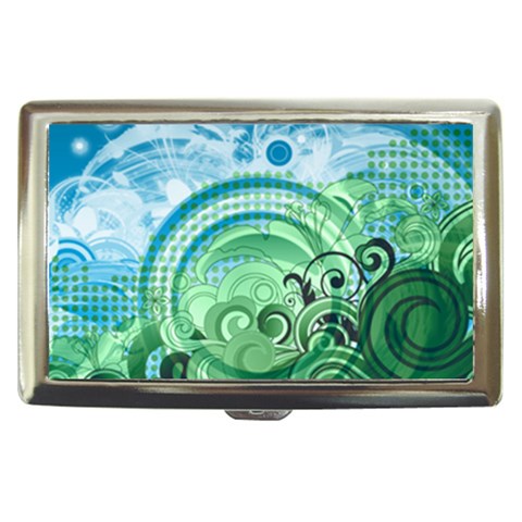 Blue Green Circle Design Cigarette Money Case from ArtsNow.com Front