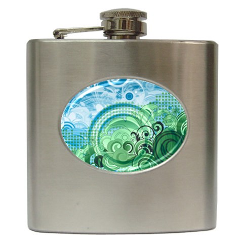 Blue Green Circle Design Hip Flask (6 oz) from ArtsNow.com Front