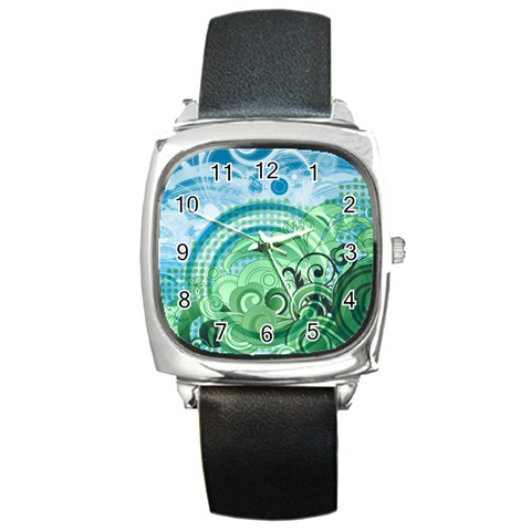 Blue Green Circle Design Square Metal Watch from ArtsNow.com Front