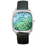 Blue Green Circle Design Square Metal Watch