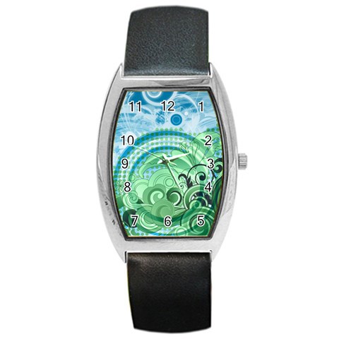 Blue Green Circle Design Barrel Style Metal Watch from ArtsNow.com Front