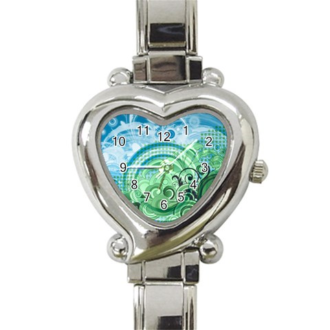 Blue Green Circle Design Heart Italian Charm Watch from ArtsNow.com Front