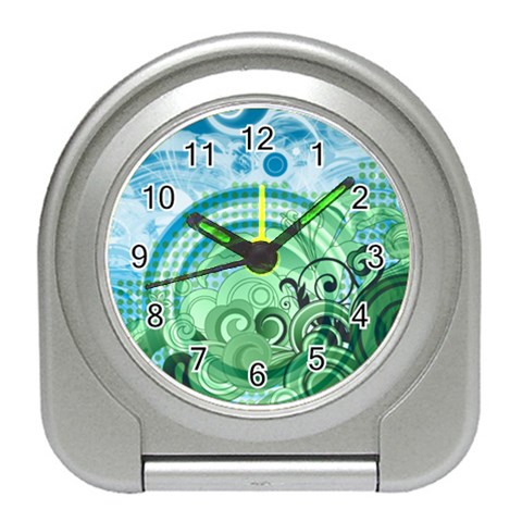 Blue Green Circle Design Travel Alarm Clock from ArtsNow.com Front