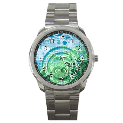 Blue Green Circle Design Sport Metal Watch from ArtsNow.com Front