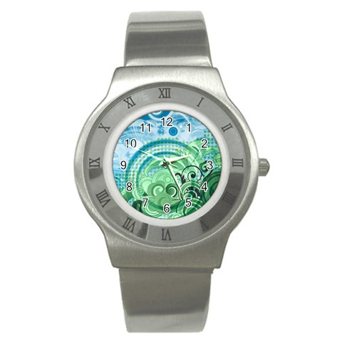 Blue Green Circle Design Stainless Steel Watch from ArtsNow.com Front