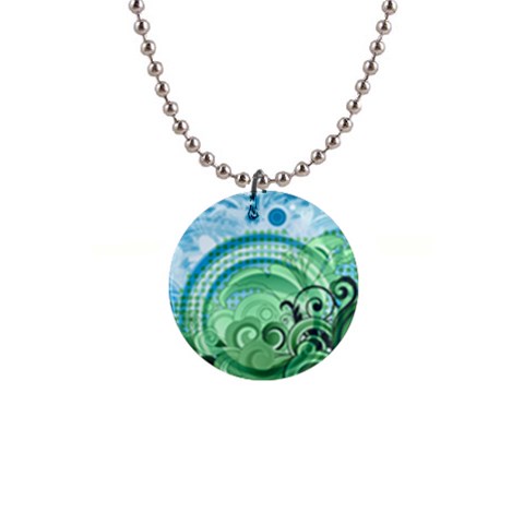 Blue Green Circle Design 1  Button Necklace from ArtsNow.com Front