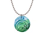 Blue Green Circle Design 1  Button Necklace