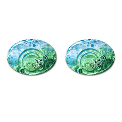 Blue Green Circle Design Cufflinks (Oval) from ArtsNow.com Front(Pair)