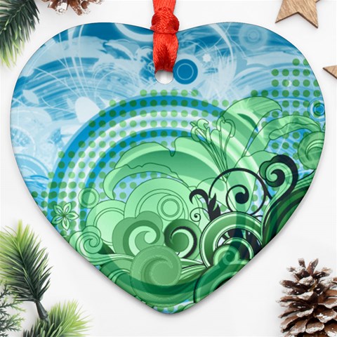 Blue Green Circle Design Heart Ornament (Two Sides) from ArtsNow.com Front