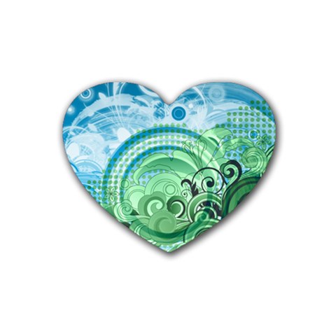 Blue Green Circle Design Rubber Coaster (Heart) from ArtsNow.com Front