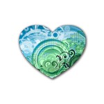 Blue Green Circle Design Rubber Coaster (Heart)