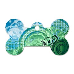 Blue Green Circle Design Dog Tag Bone (Two Sides) from ArtsNow.com Front