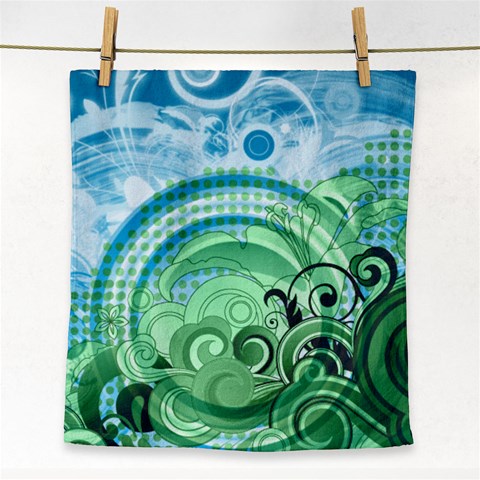 Blue Green Circle Design Face Towel from ArtsNow.com Front