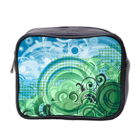 Blue Green Circle Design Mini Toiletries Bag (Two Sides) from ArtsNow.com Front