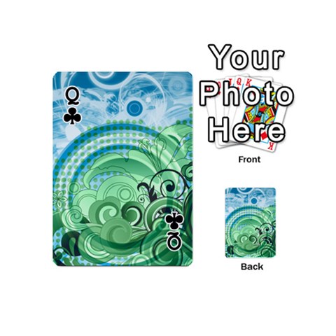 Queen Blue Green Circle Design Playing Cards 54 (Mini) from ArtsNow.com Front - ClubQ