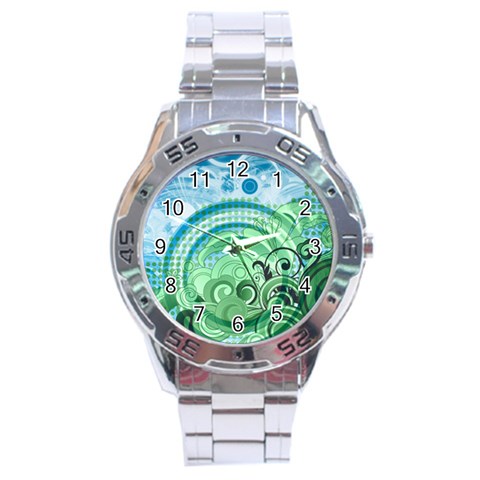 Blue Green Circle Design Stainless Steel Analogue Watch from ArtsNow.com Front