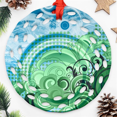 Blue Green Circle Design Ornament (Round Filigree) from ArtsNow.com Front