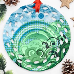 Blue Green Circle Design Round Filigree Ornament (Two Sides) from ArtsNow.com Back