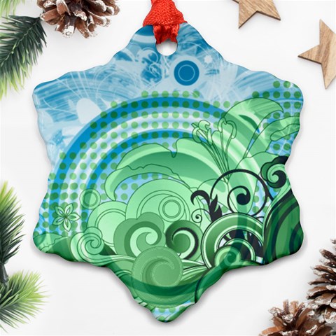 Blue Green Circle Design Snowflake Ornament (Two Sides) from ArtsNow.com Back