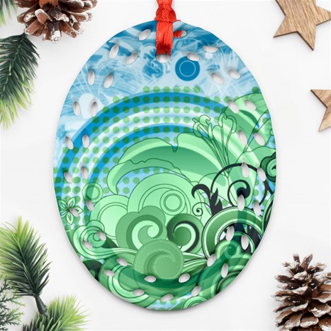 Blue Green Circle Design Ornament (Oval Filigree) from ArtsNow.com Front