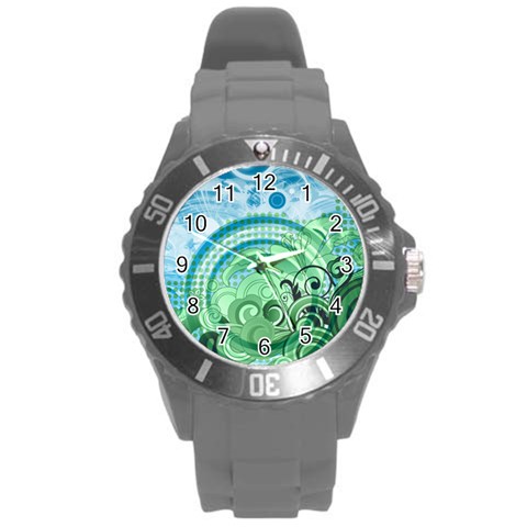 Blue Green Circle Design Round Plastic Sport Watch (L) from ArtsNow.com Front