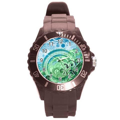 Blue Green Circle Design Round Plastic Sport Watch (L) from ArtsNow.com Front