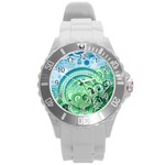 Blue Green Circle Design Round Plastic Sport Watch (L)