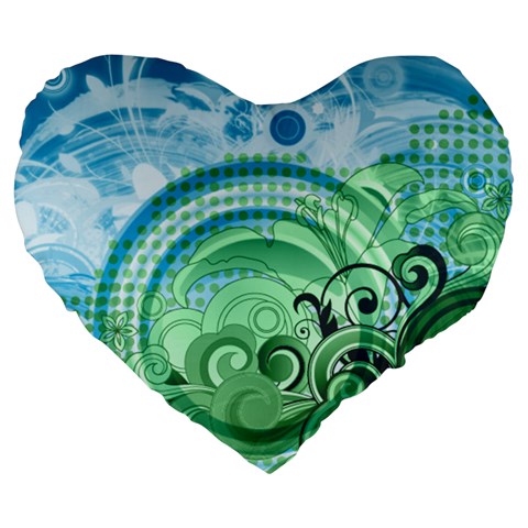 Blue Green Circle Design Large 19  Premium Heart Shape Cushion from ArtsNow.com Front