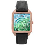 Blue Green Circle Design Rose Gold Leather Watch 