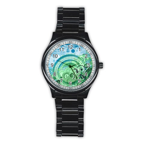 Blue Green Circle Design Stainless Steel Round Watch from ArtsNow.com Front